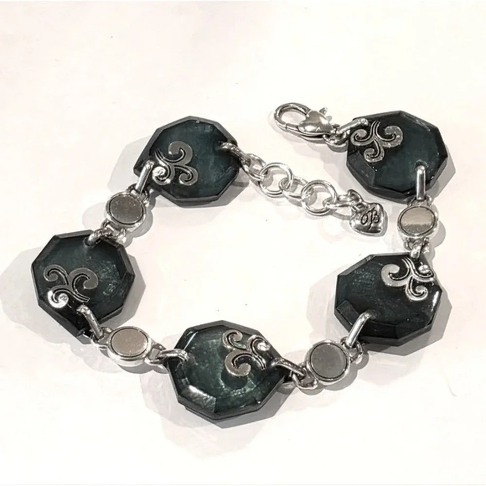 Brighton Silver Plated Octagon Jade‎ Green Stone Bracelet Jewelry